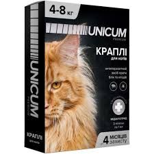 КРАПЛІ UNICUM COMPLEX (УНІКУМ КОМПЛЕКС) ВІД ГЕЛЬМІНТІВ, БЛОХ І КЛІЩІВ ДЛЯ КОТІВ 4-8 КГ 