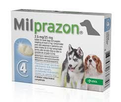 Мілпразон для цуценят та собак дрібних порід 0,5 – 5 кг, 2,5 мг/25 мг, 4 табл., KRKA